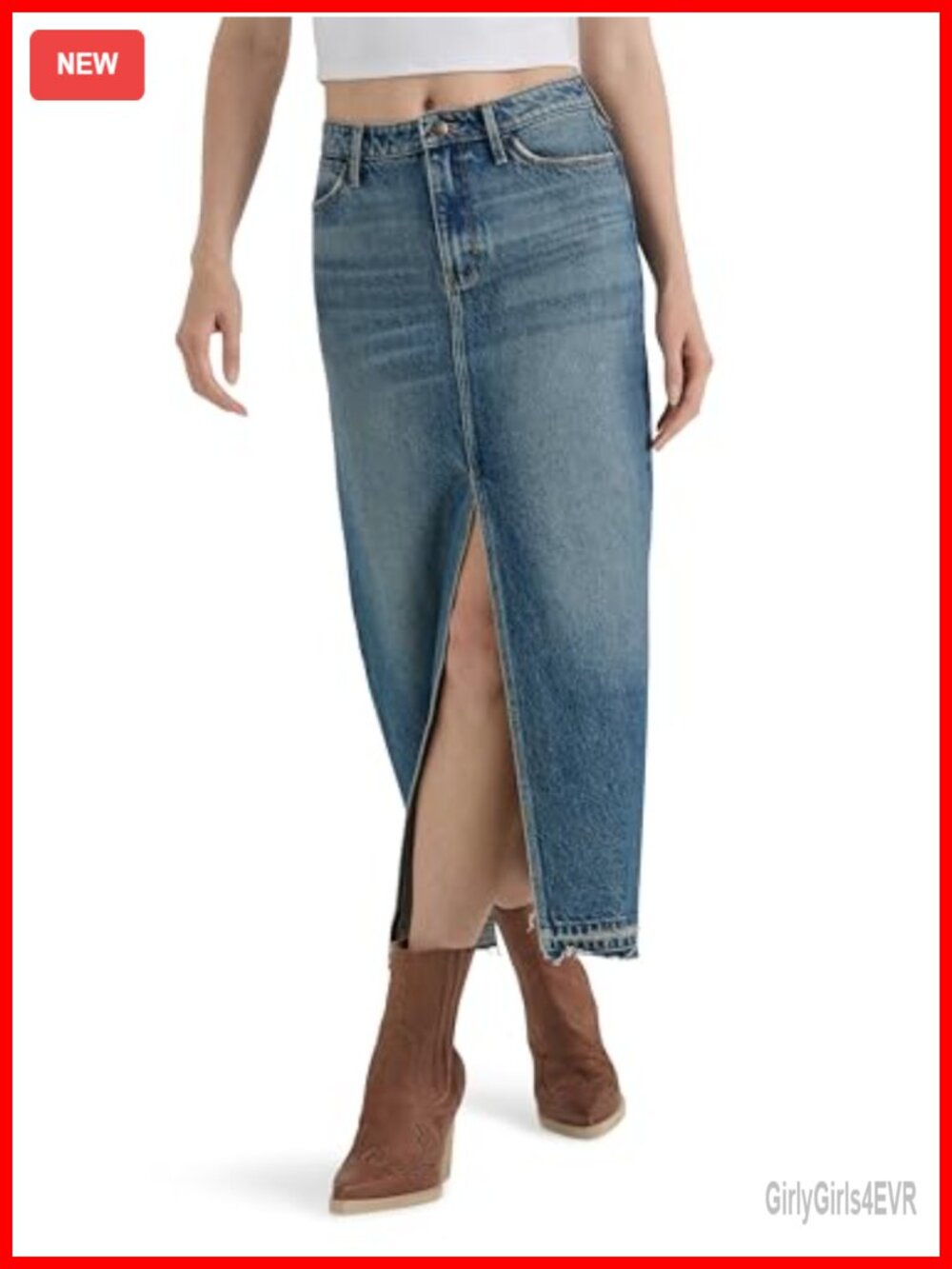 Denim Maxi Skirt High Waist 100% Cotton Front Slit Women's